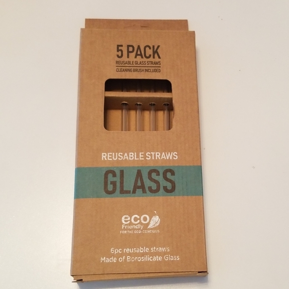 Other - 3/$20 NWT Reusable Glass Straws Set of 5